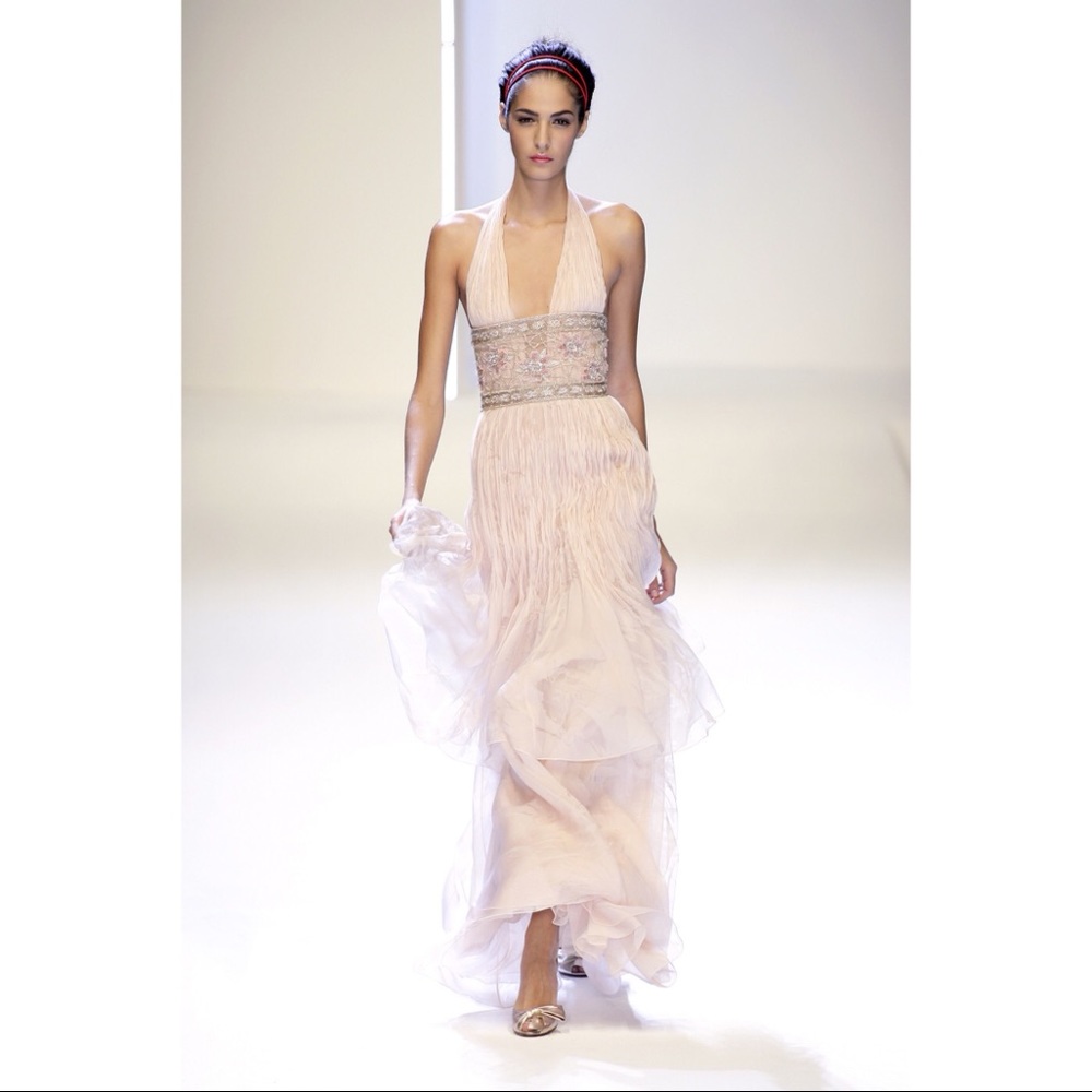 VALENTINO SILK FLOWER PRINT HALTER WEDDING GOWN